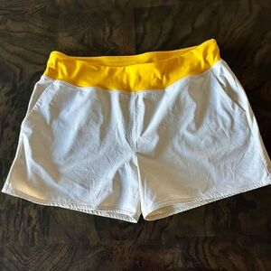 Cotopaxi Women's Athletic Shorts in White and Yellow